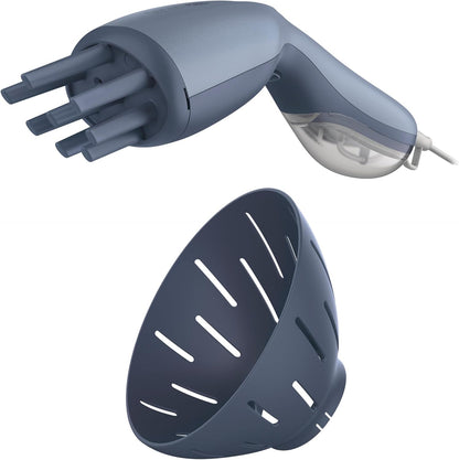 Conair InfinitiPRO Steam Therapy Hair Steamer front view showcasing the blue portable body and handle.