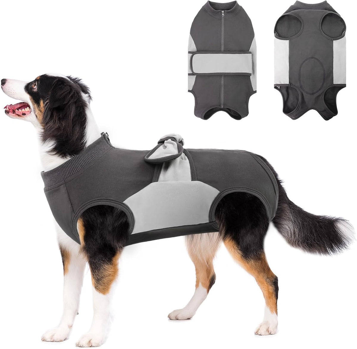 SAWMONG Dog Recovery Suit Male, Cotton Zipper Recovery Suit for Dogs, Dog Onesie for Surgery Female Neuter Bodysuit Prevent Licking Wounds Male, Substitute E-Collar & Cone(Gray, Small) - Image 13