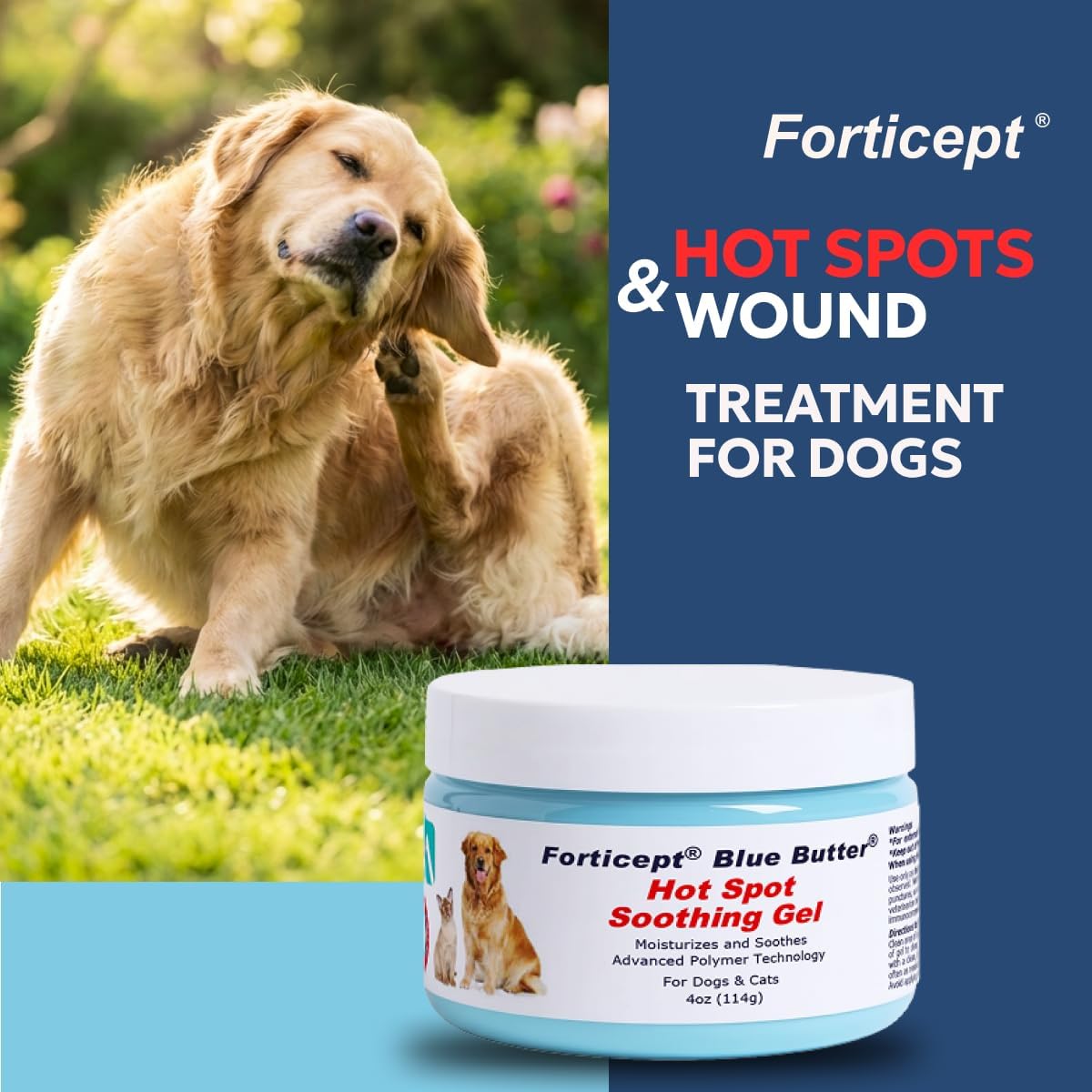 Forticept Blue Butter dog wound care ointment back label instructions