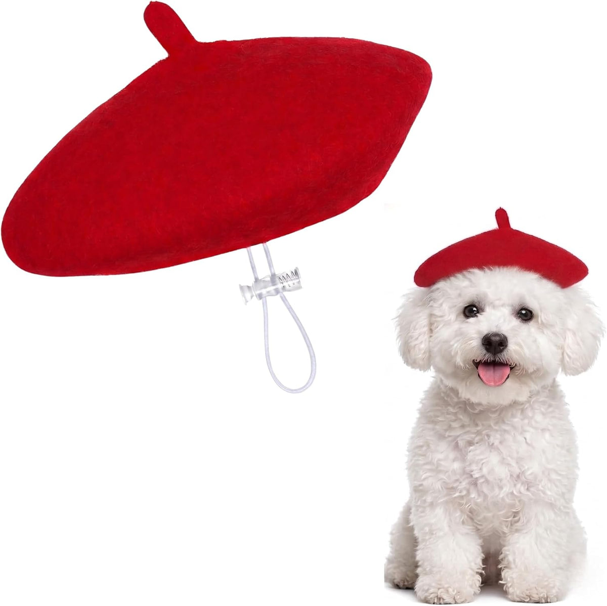 Marsrut red wool pet beret front view for small dogs