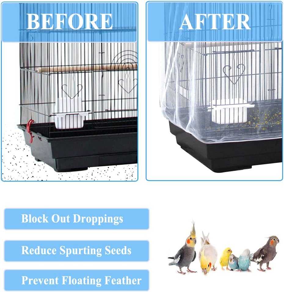 White universal bird cage cover showing elastic drawstring adjustment