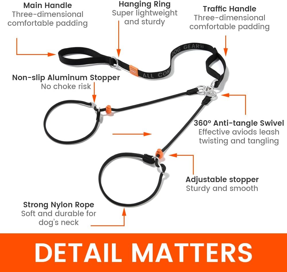Howgo dual dog walker coupler with adjustable neck stoppers