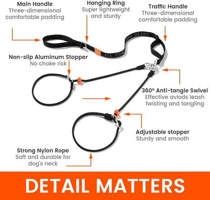Howgo dual dog walker coupler with adjustable neck stoppers