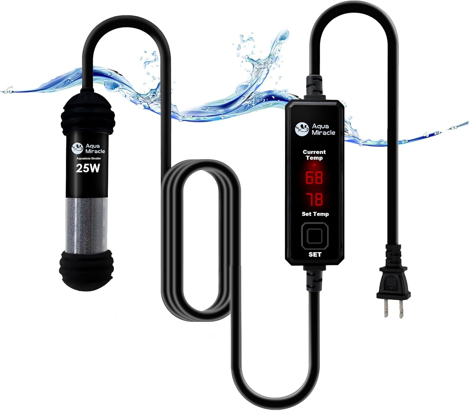 AquaMiracle 25W small aquarium heater front view in nano tank