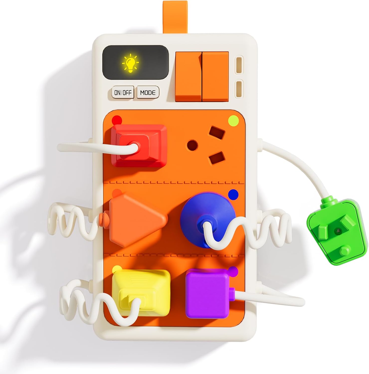 Aprilwolf 9 Pieces Sensory Plug Outlet toddler toy front view showcasing interactive power strip sockets.