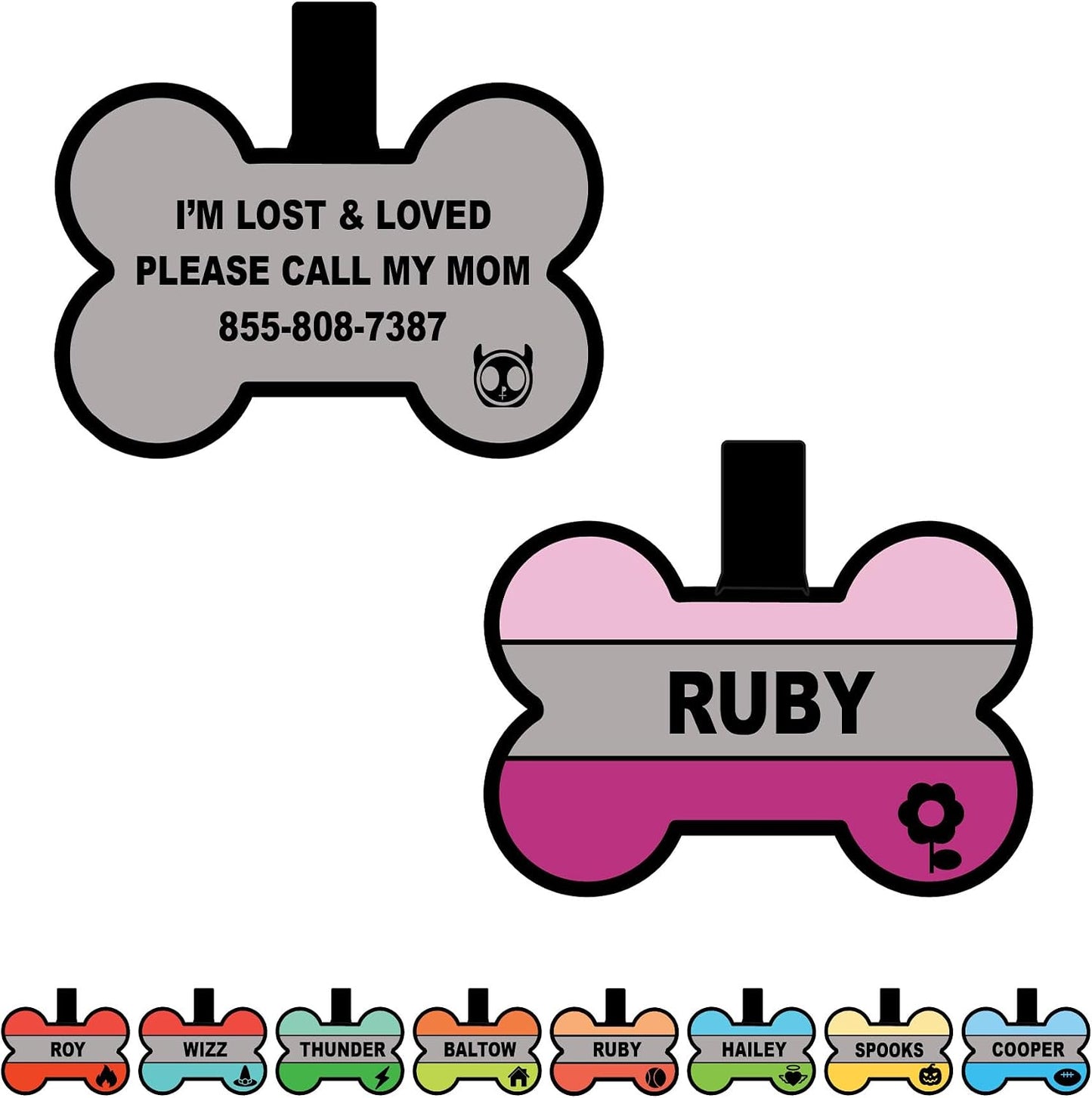 Petantastic silent dog tag personalized pink bone front view