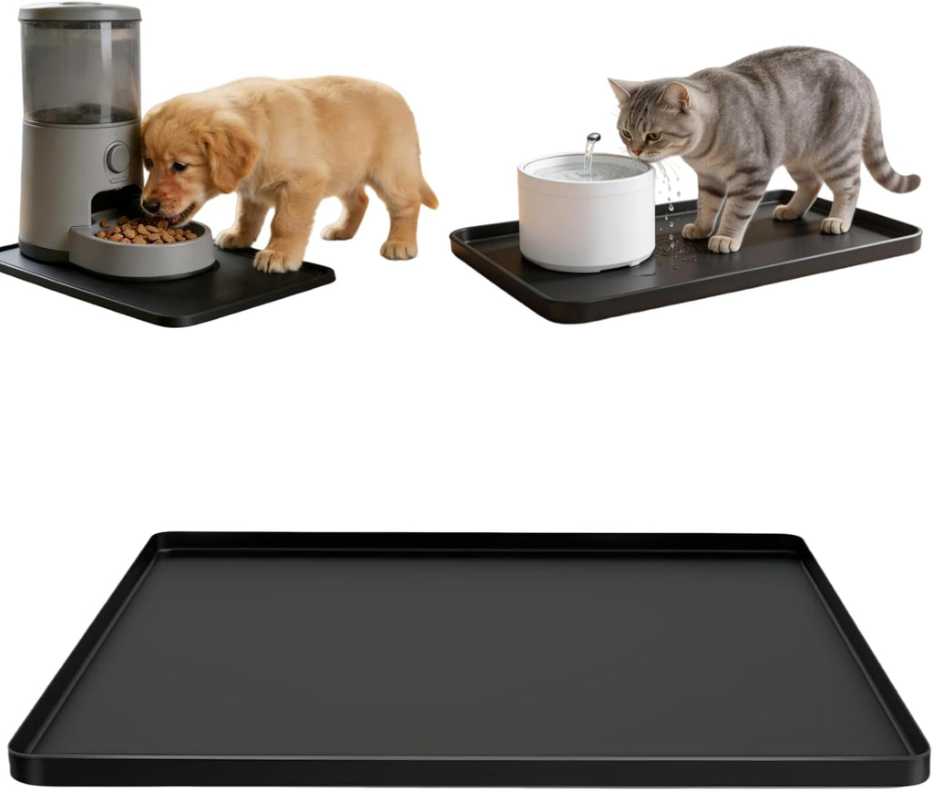Silicone Square Mat 16x16 for Water Bowl, Waterproof Pet Bowls Mat, Black - Image 9