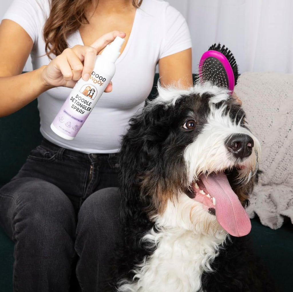 Dood Woof pet care product packaging for doodle grooming