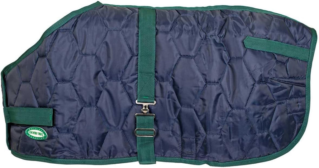 Country Pride equestrian gear adjustable Velcro front closure detail on navy foal blanket