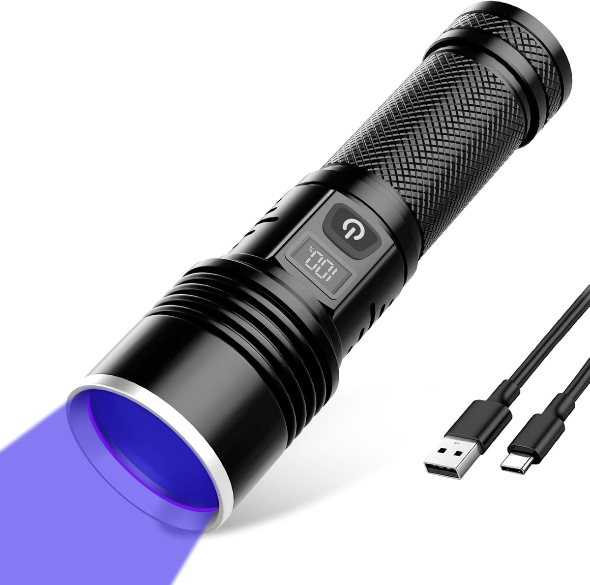 Tremdwoto 365nm UV Blacklight Flashlight front view highlighting premium aluminum alloy construction.