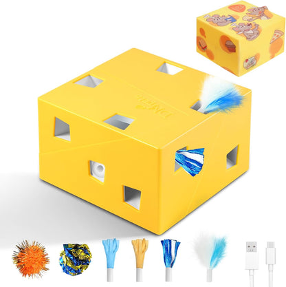 Packaging box and included replacement components for the Migipaws 3 in 1 cat toy.