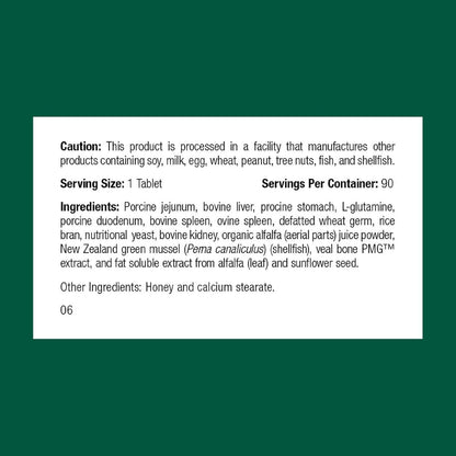 Standard Process Feline Enteric Support ingredients list and nutritional label