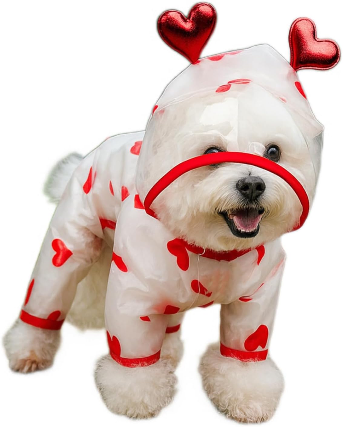 Back view of the pet rain outfit showing the built-in leash hole opening