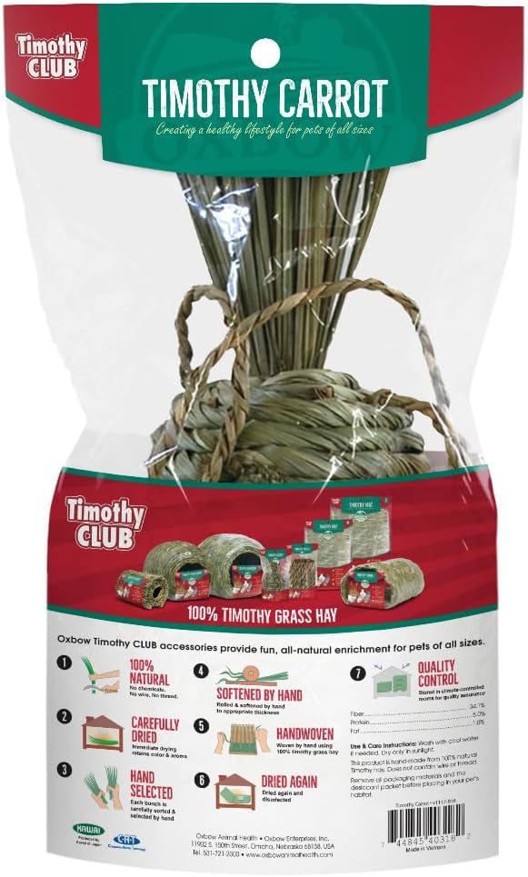 Hand-woven grass carrot chew toy for rabbits showing texture detail