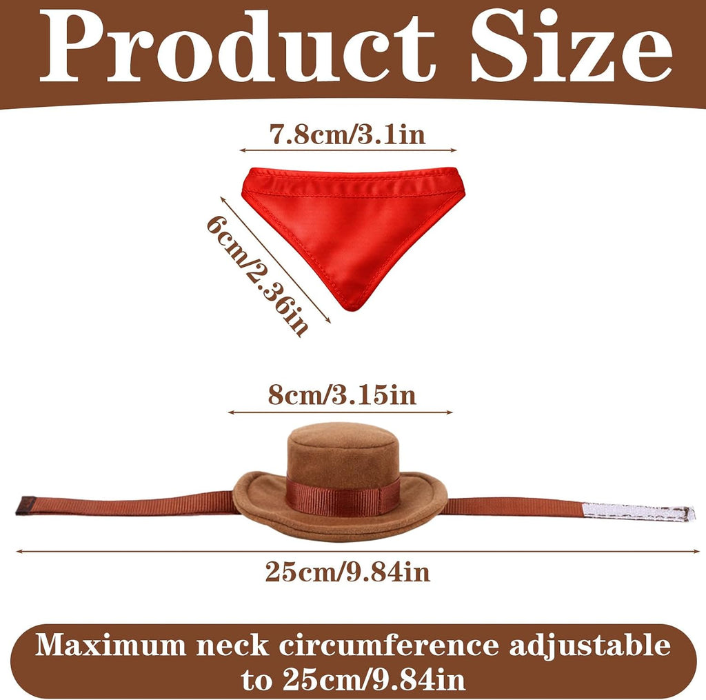 Adjustable lizard cowboy hat and red bandana scarf set for geckos