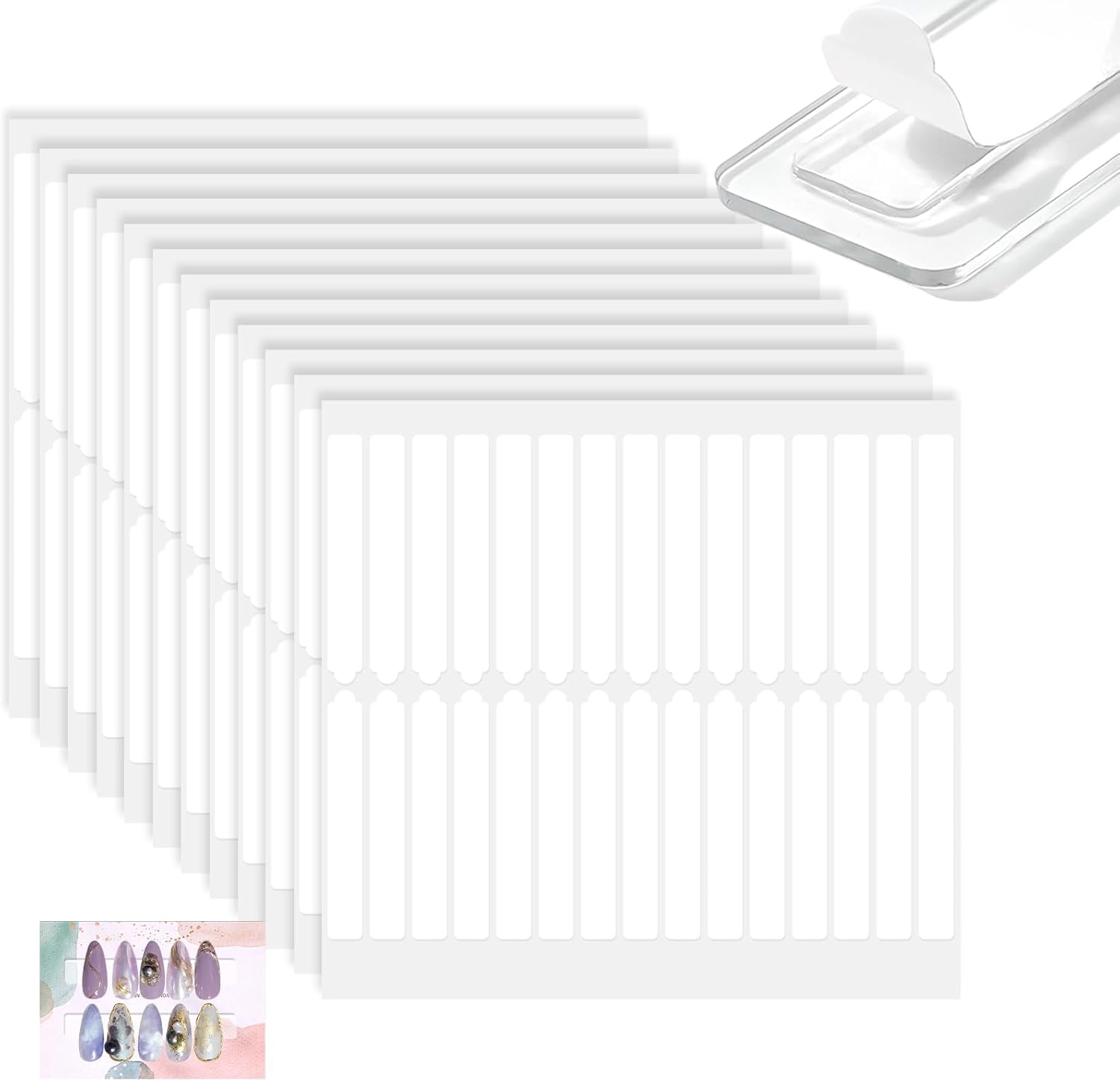 Krishna Enterprises BQAN double sided nail tape front view showing clear adhesive sheets for press on nail organizing.