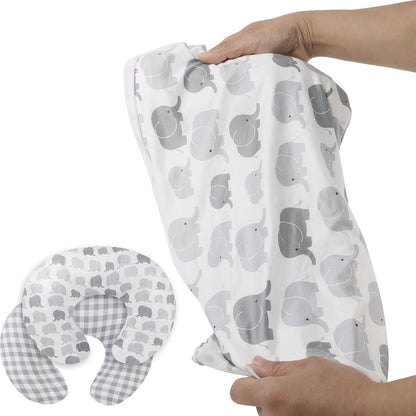 Runhike nursing pillow cover compatible with Boppy featuring gray elephant print