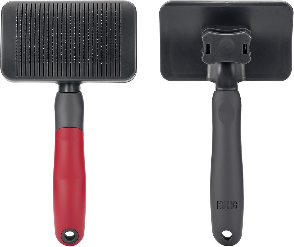 KONG Double-Sided Flexible Slicker Brush - De-Shedding & Detangling Tool, Padded Grip, Long Metal Pins, Flexible Head, for Medium to Large Dogs with Medium to Long Coats, Red/Gray - Image 13