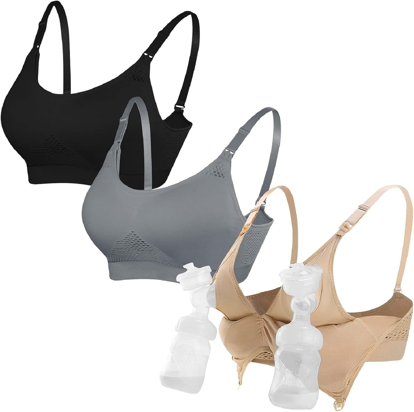 4How hands-free pumping and nursing bra front view for maternity support