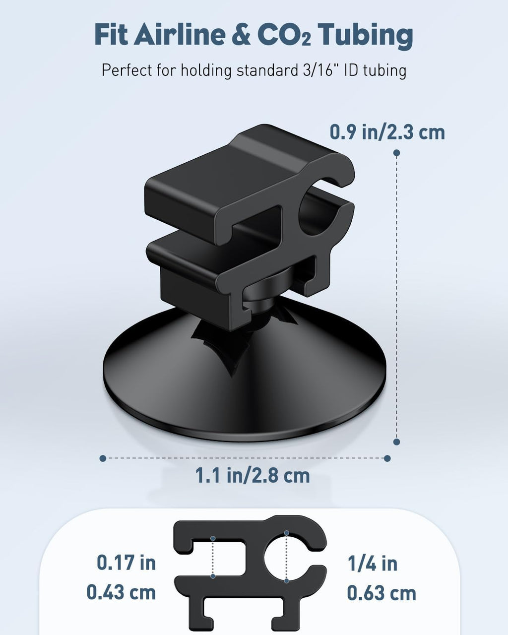Close up view of flexible rubber base aquarium clamps for fish tanks