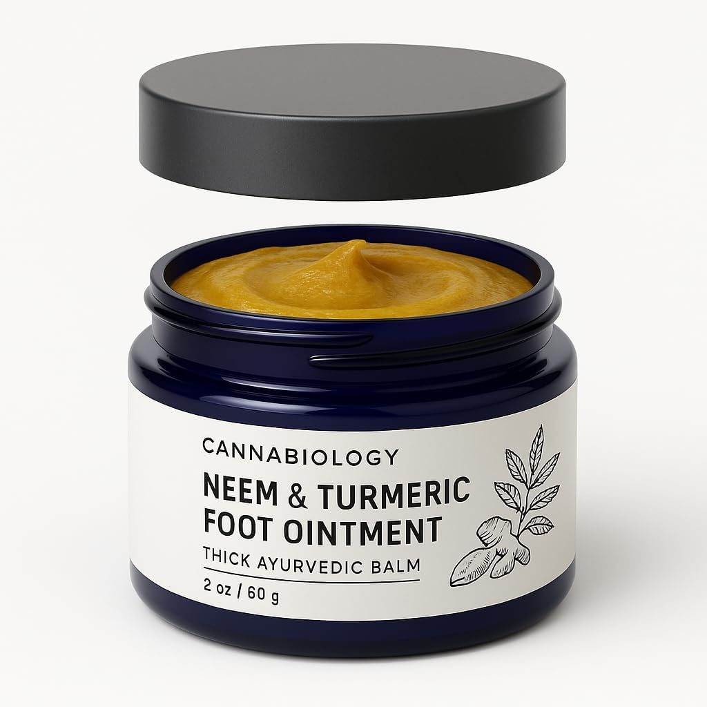 Cannabiology Est. 2016 Neem and Turmeric Foot Ointment front view jar