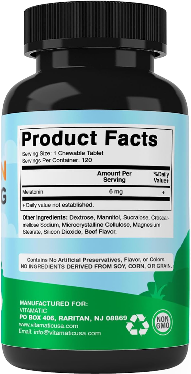 Vitamatic veterinarian formulated non habit forming natural sleep aid for anxious pets.