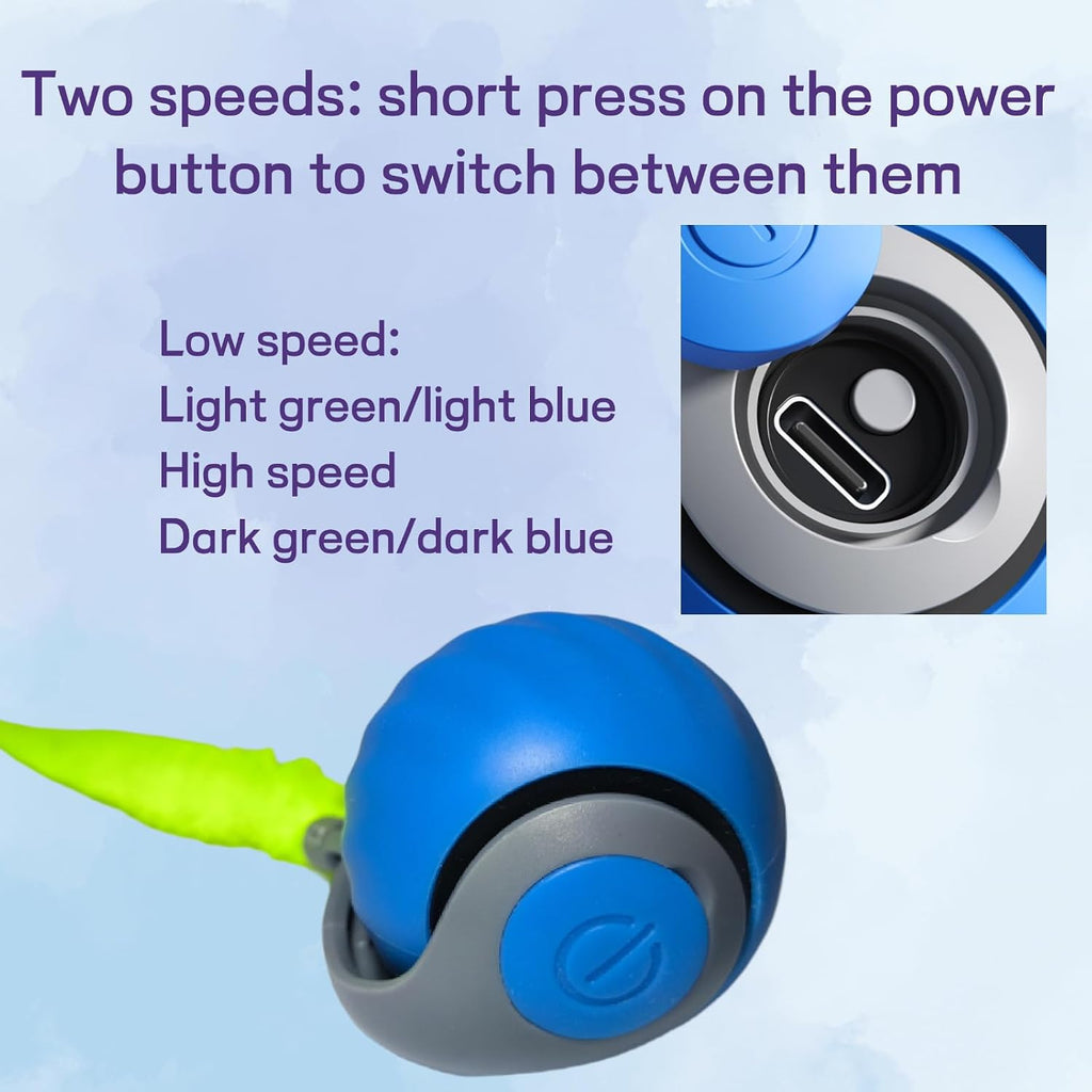 Smart interactive kitten toy ball with USB-C port visible