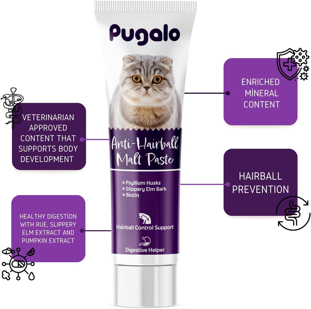 Pugalo feline malt paste tube packaging for cat digestive health support