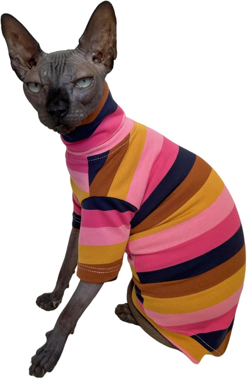 Vintage Stripes Sphynx Hairless Cats Shirt Cotton Cat Turtleneck Pet Clothes Kitten T-Shirts with Sleeves for Sphynx Cornish Rex, Devon Rex, Peterbald (Grey Stripe, X-Small (Pack of 1)) - Image 12