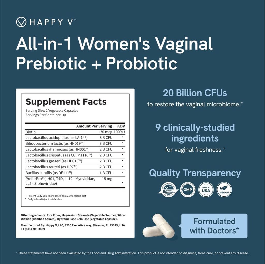 Happy V supplement usage directions and dosage label