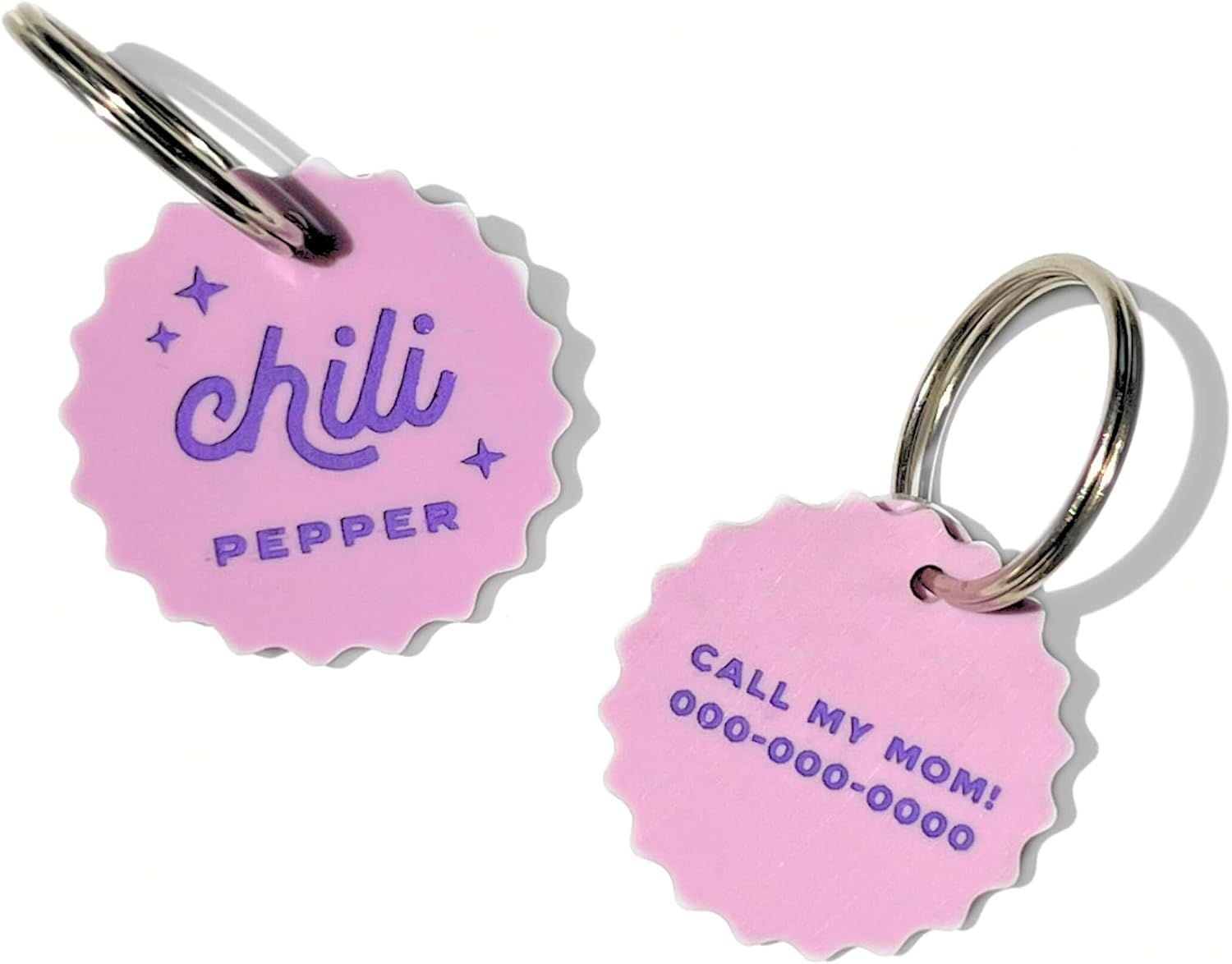 Pink cowboy hat themed custom pet ID tag displayed on a flat surface