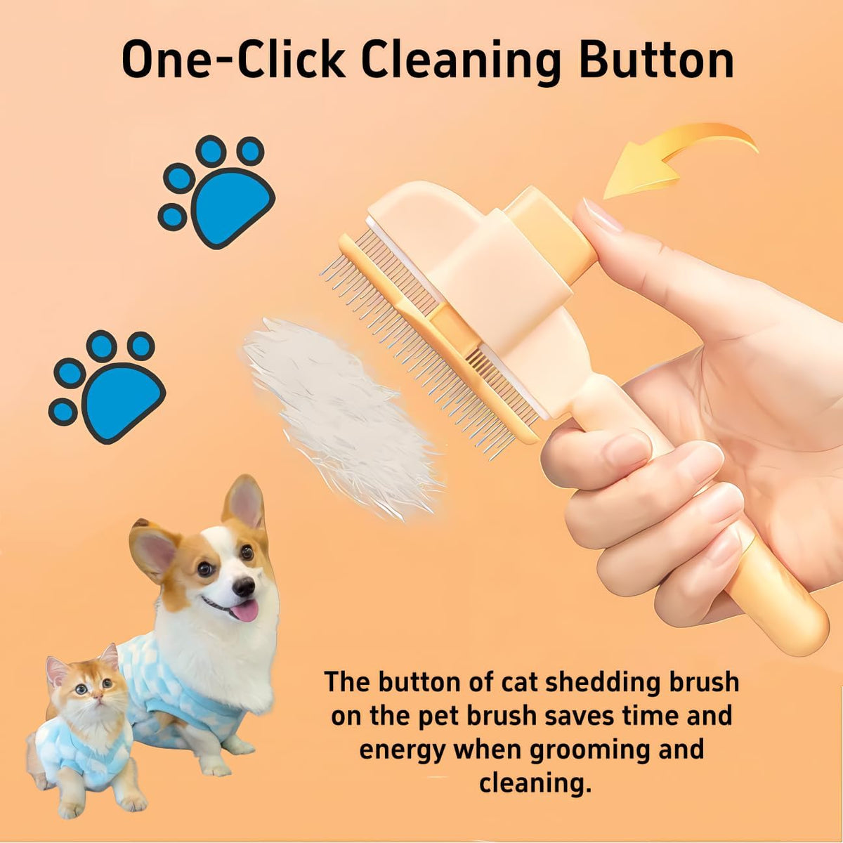 TemApex pet brush self-cleaning button mechanism