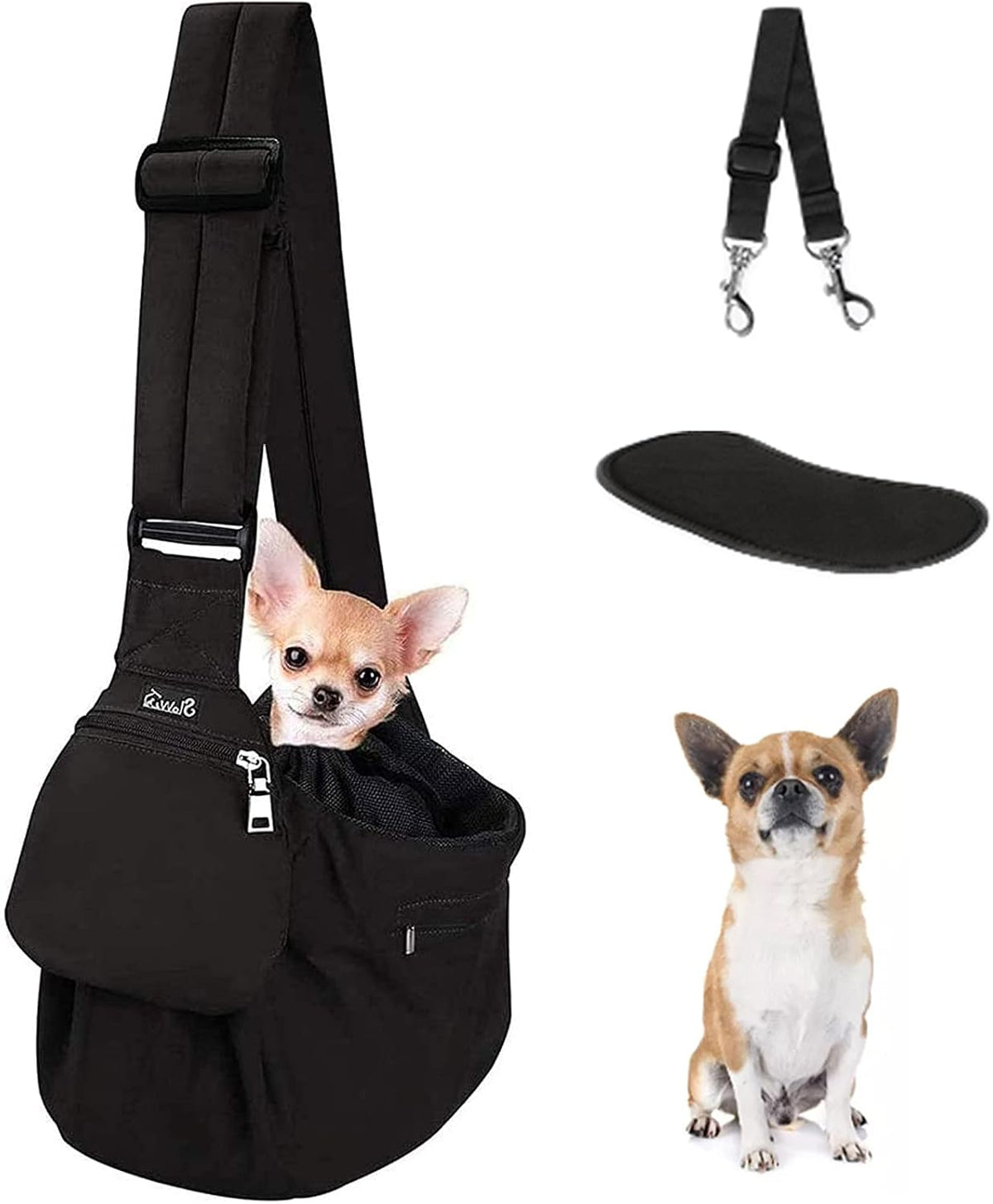 Lukovee Dog Sling Carrier, Hard Bottom Support & Adjustable Soft Padded Shoudler Strap Dog Slings for Small Dogs, Dog Purse with Drawstring Mesh Opening & Zipper Pockets for Puppy Cat Pet (Pink) - Image 9