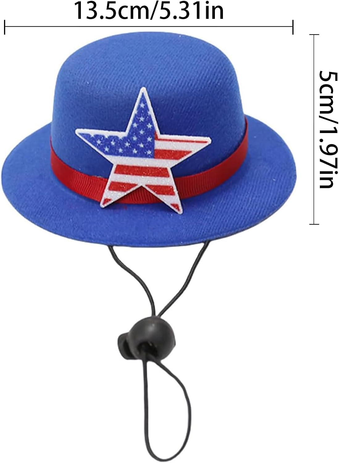 Small dog wearing Lyrrzn red patriotic pet top hat