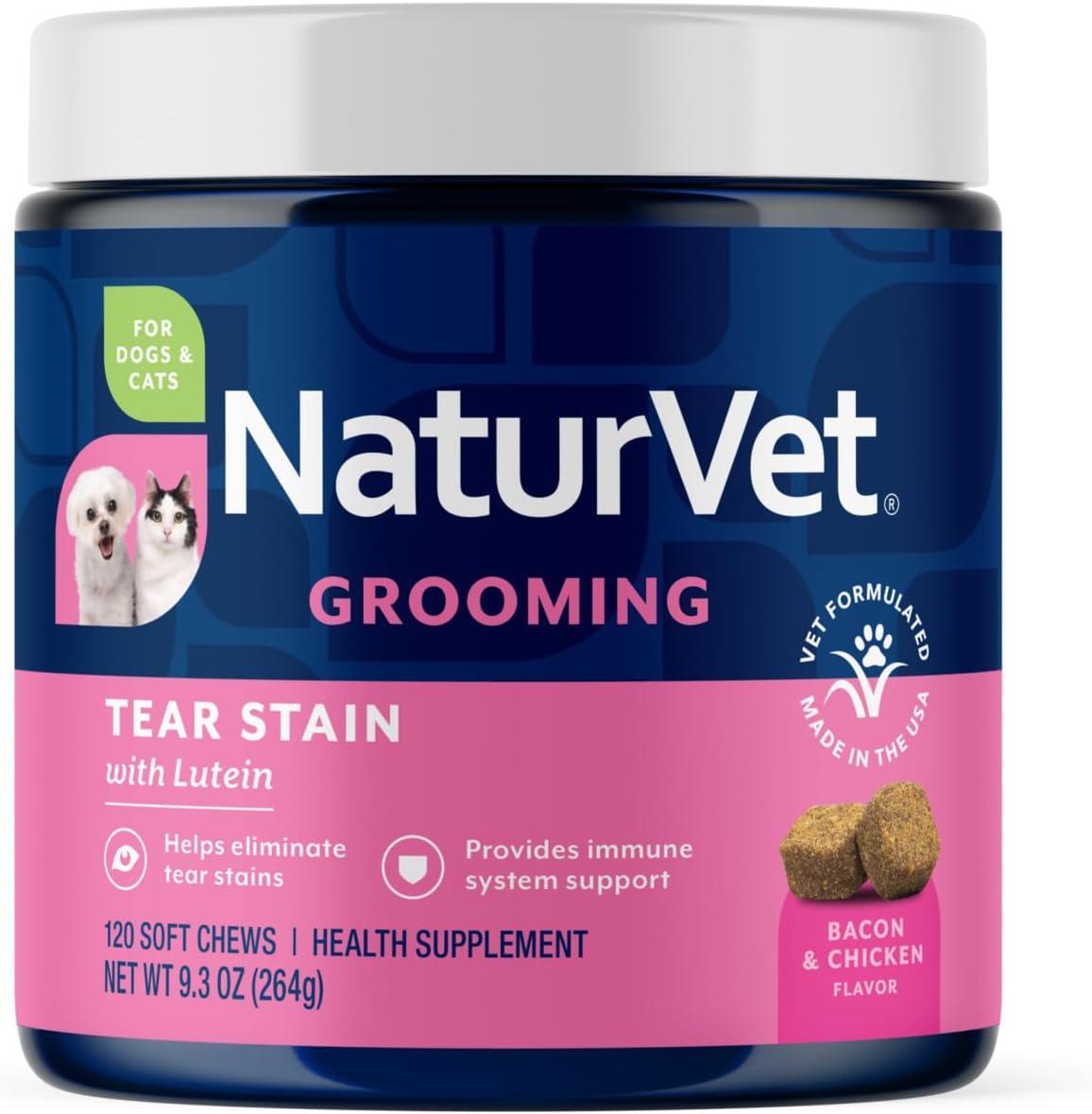 NaturVet Lutein Tear Stain Supplements 120 count bottle front view