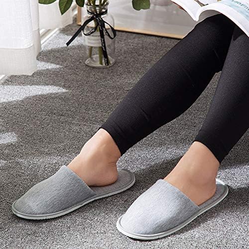 Two pairs of Rocutus grey spa slippers laid out on a clean floor.