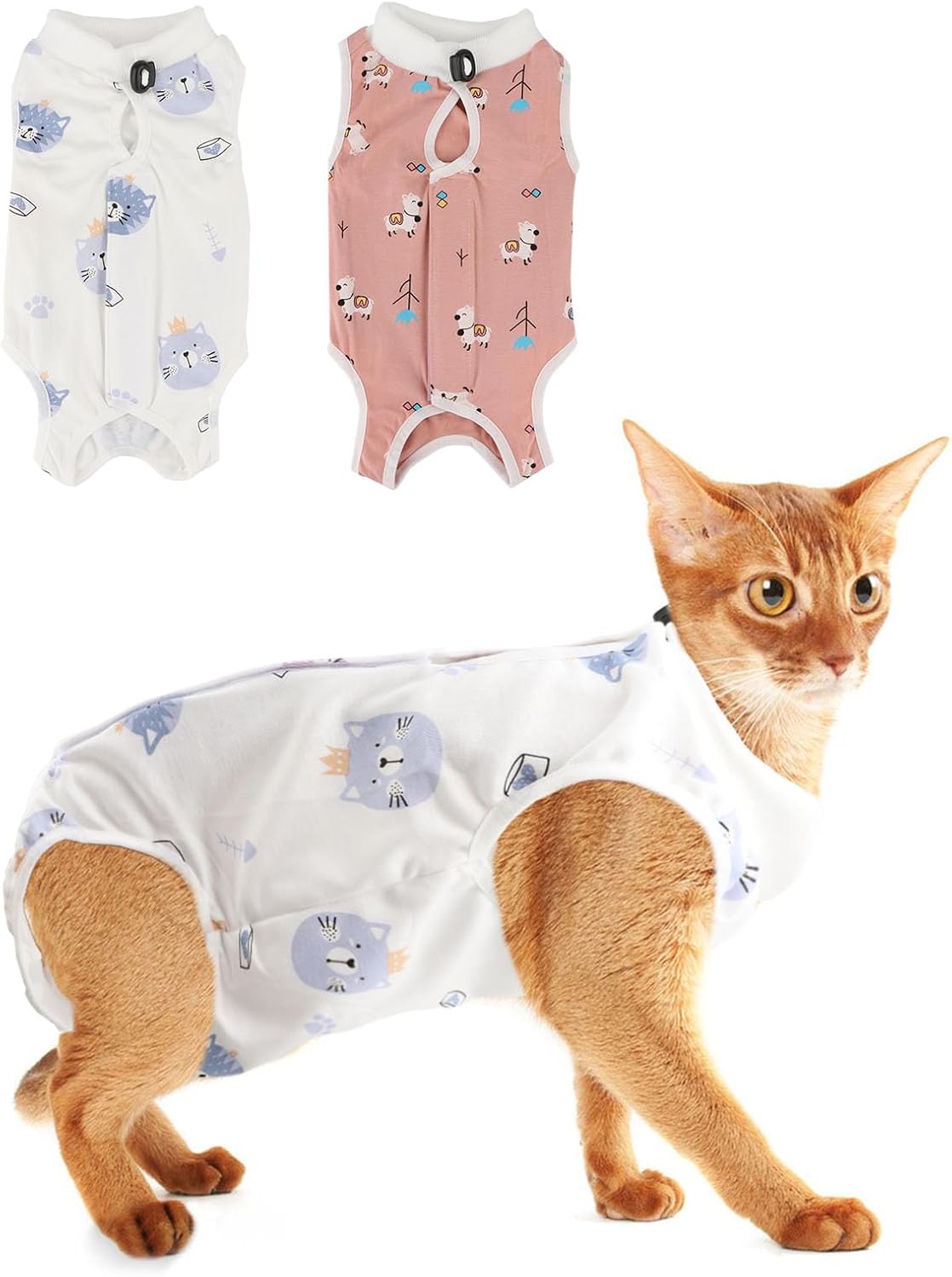2PCS Cat Recovery Suit - Breathable Cat Surgical Recovery Suit, Onesie for Cats After Surgery Recovery, Alternative Cone of Shame Abdominal Wound Skin Wear Protection (Light Blue+Light Purple, L) - Image 9