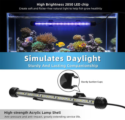 Novique seven point five inch submersible light bar attached horizontally to the inner glass with suction cups.