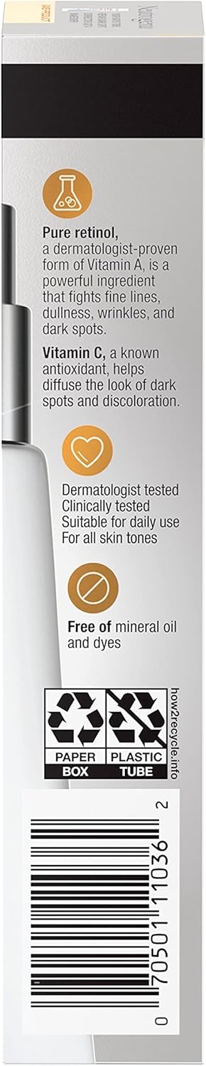 Neutrogena Rapid Tone Repair Retinol + Vitamin C Dark Spot Corrector Face Serum, Daily Anti-Wrinkle Dark Spot Corrector to Brighten & Even Tone, Mineral-Oil & Dye-Free, White, 1 oz - Image 12