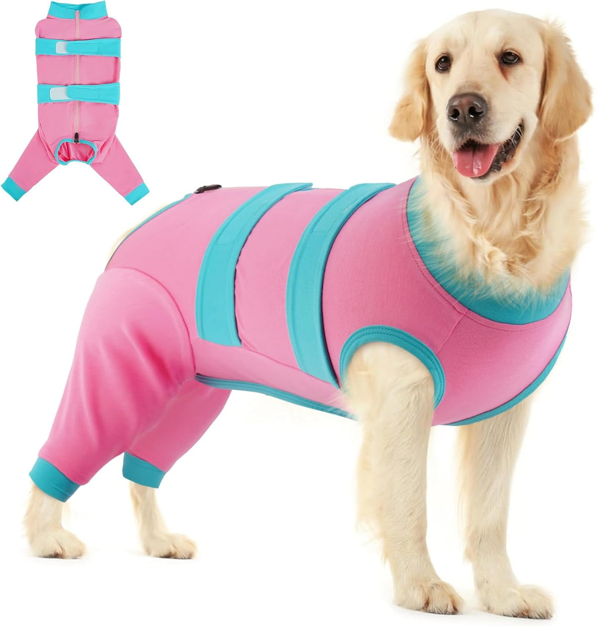 Qbleev dog surgery suit packaging and sizing details