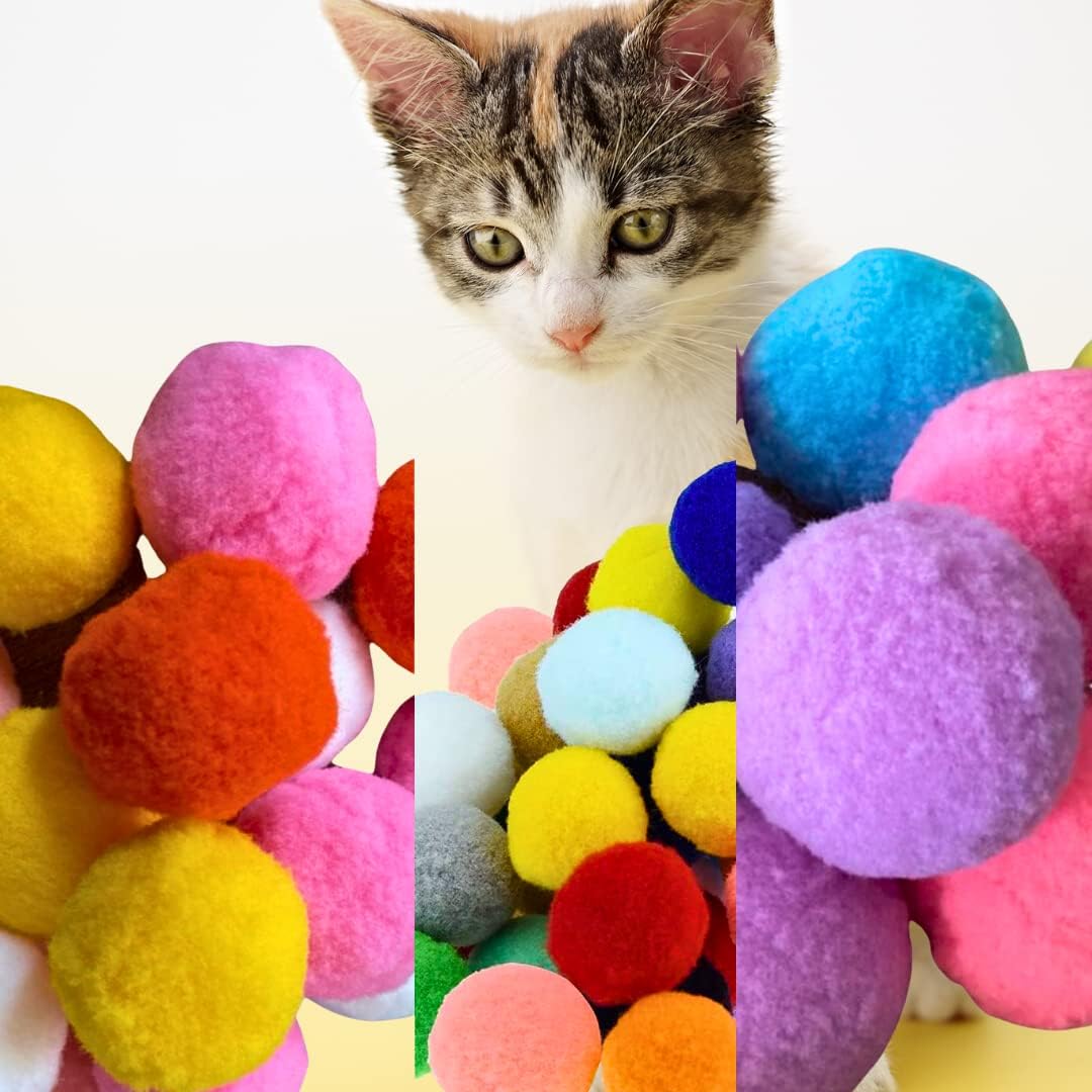 Premium Soft Pom Pom Balls for Kittens - Lightweight, Interactive, Assorted Colors - Plush Toy for Kitten Training and Play - Pet Products for Cats (1.2 Inches 30 Balls) - Image 11
