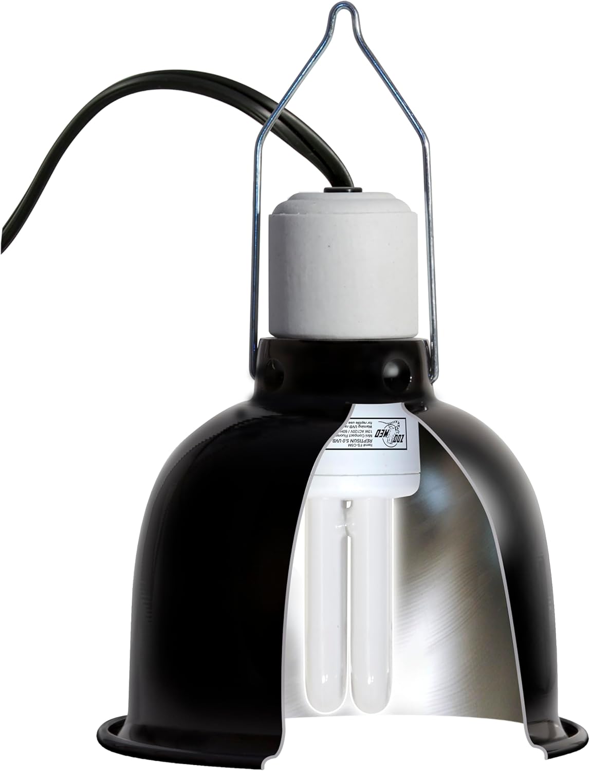 Close up view of spiral quartz glass tube on Zoo Med lamp.