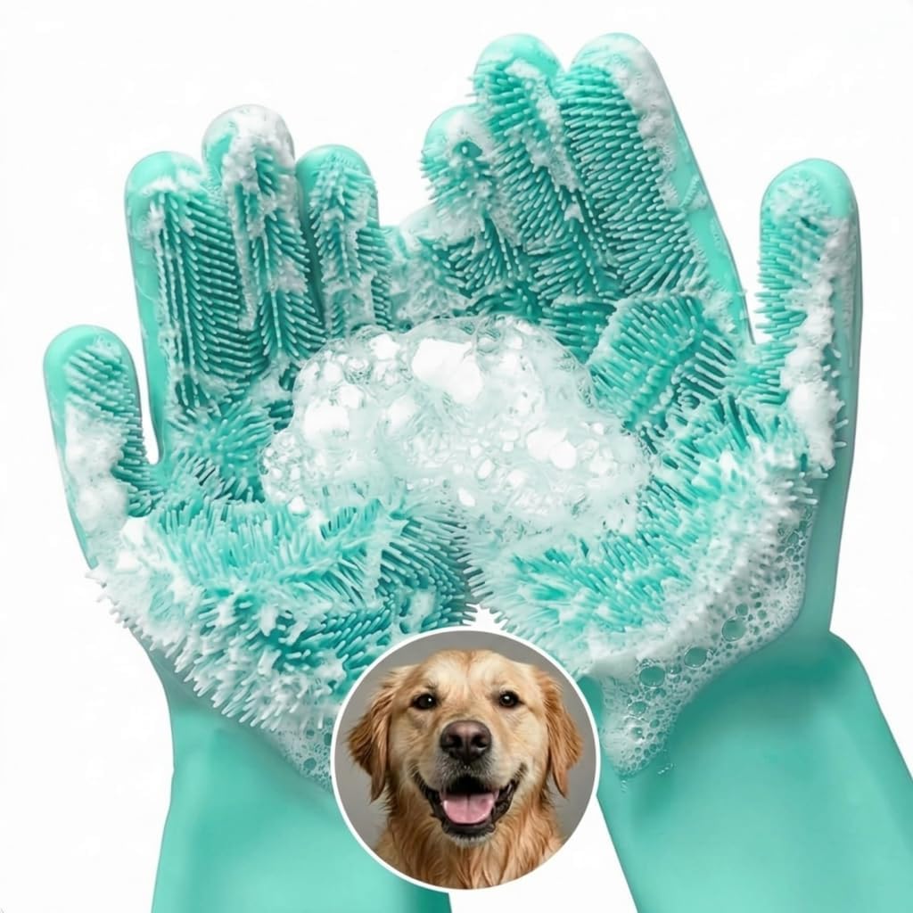 Cat and Dog Shampoo Gloves with 3000 Soft Bristles - 2-in-1 Dog Bath Gloves 11.6", Durable Silicone, Saves Shampoo | Massage, Grooming & Clean Wet or Dry - Made for Every Breed and Coat Style (Blue) - Image 13
