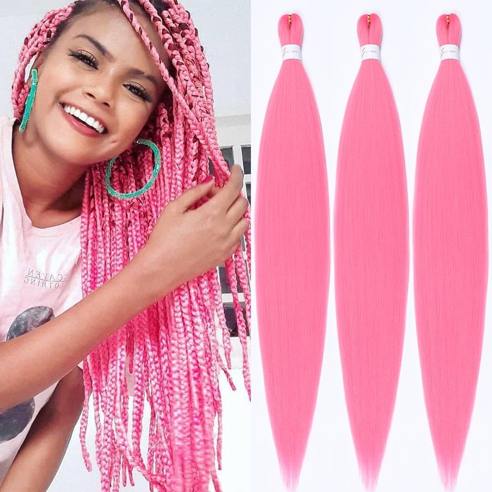 Umylar pre stretched braiding hair pink front view pack presentation