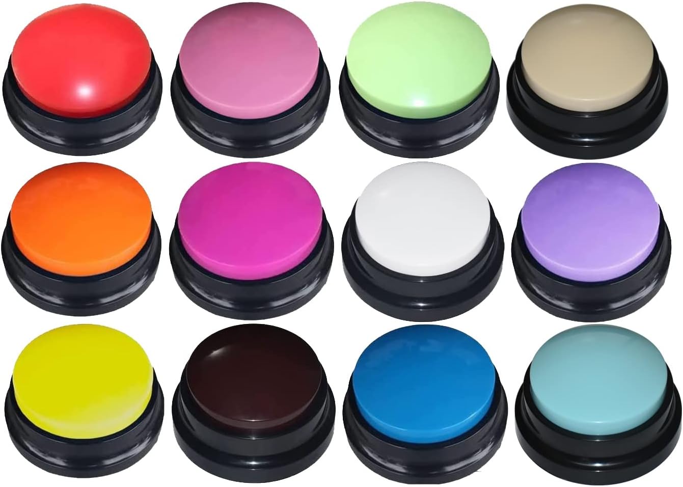 Packaging layout of the ten piece recordable dog training button kit