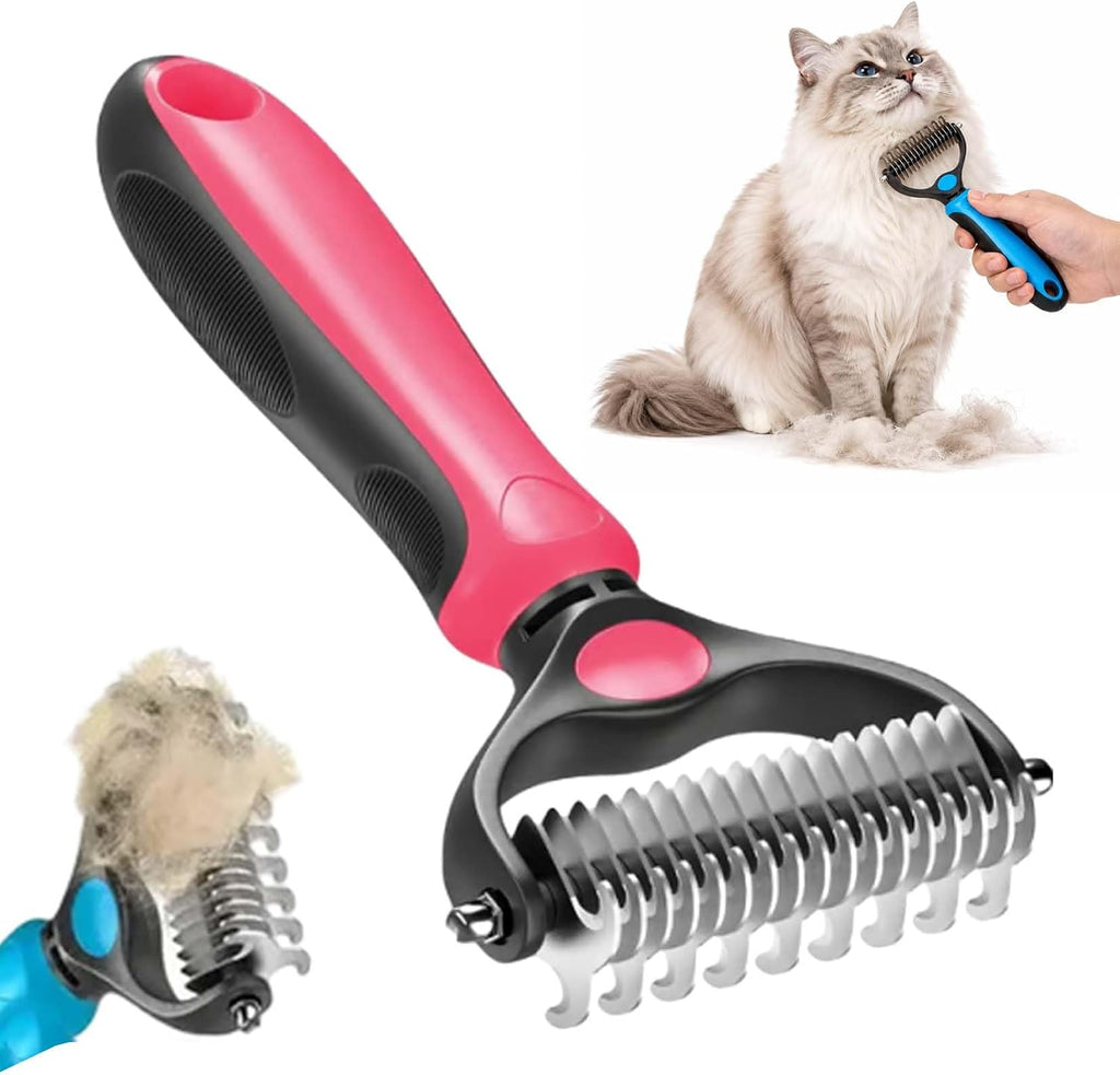 Dual Sided Shedding Blade for Cats, Double Sided Pet Grooming Brush for Dogs, Dematting Comb with 17+9 Stainless Steel Teeth, Undercoat Rake Deshedding Tool for Long & Short Hair (Blue-M+L) - Image 11