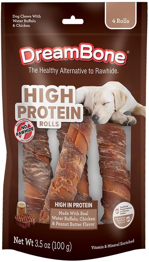 DreamBone High Protein Rolls for Dogs, 10 Count, Treat Your Dog to Easy-to-Digest Rawhide-Free Chews Made with Real Water Buffalo, Chicken and Peanut Butter Flavor - Image 11