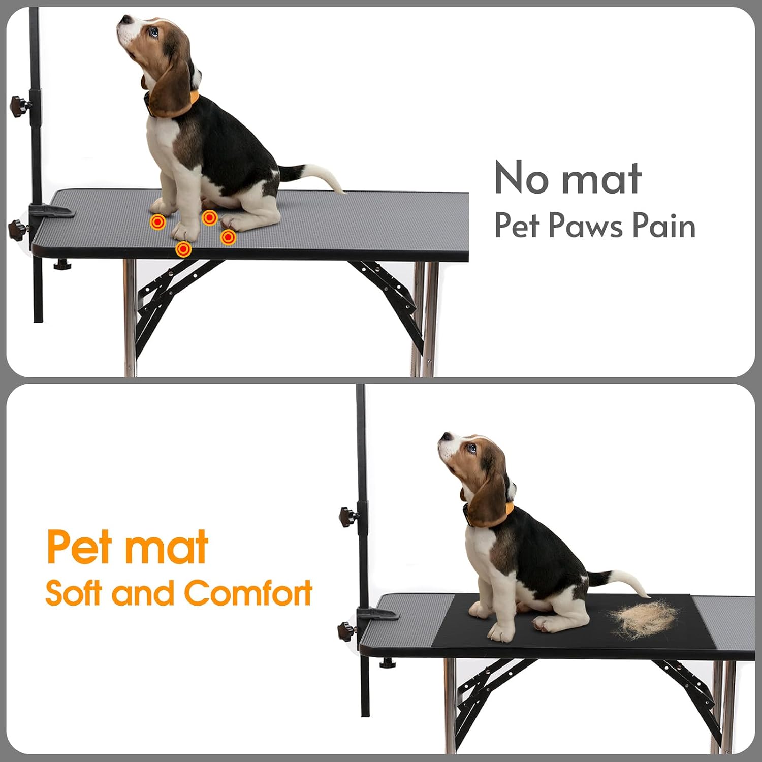 Waterproof foamed PVC dog grooming pad being rinsed clean after a pet styling session