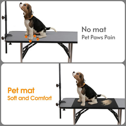 Waterproof foamed PVC dog grooming pad being rinsed clean after a pet styling session