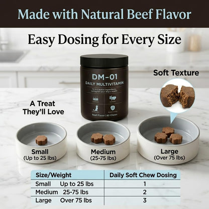 DM-01 Daily Multivitamin, Multivitamin Itch Relief Chews for Dog, with Folic Acid, Salmon Oil, Chondroitin & Natural Vitamins, Skin and Coat Healthy, Digestive & Boost Immunity, 60 Chews (Beef) - Image 9